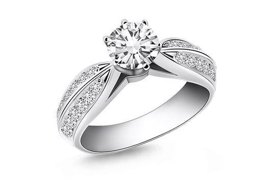 Cathedral Double Row Pave Diamond Engagement Ring in 14k White Gold