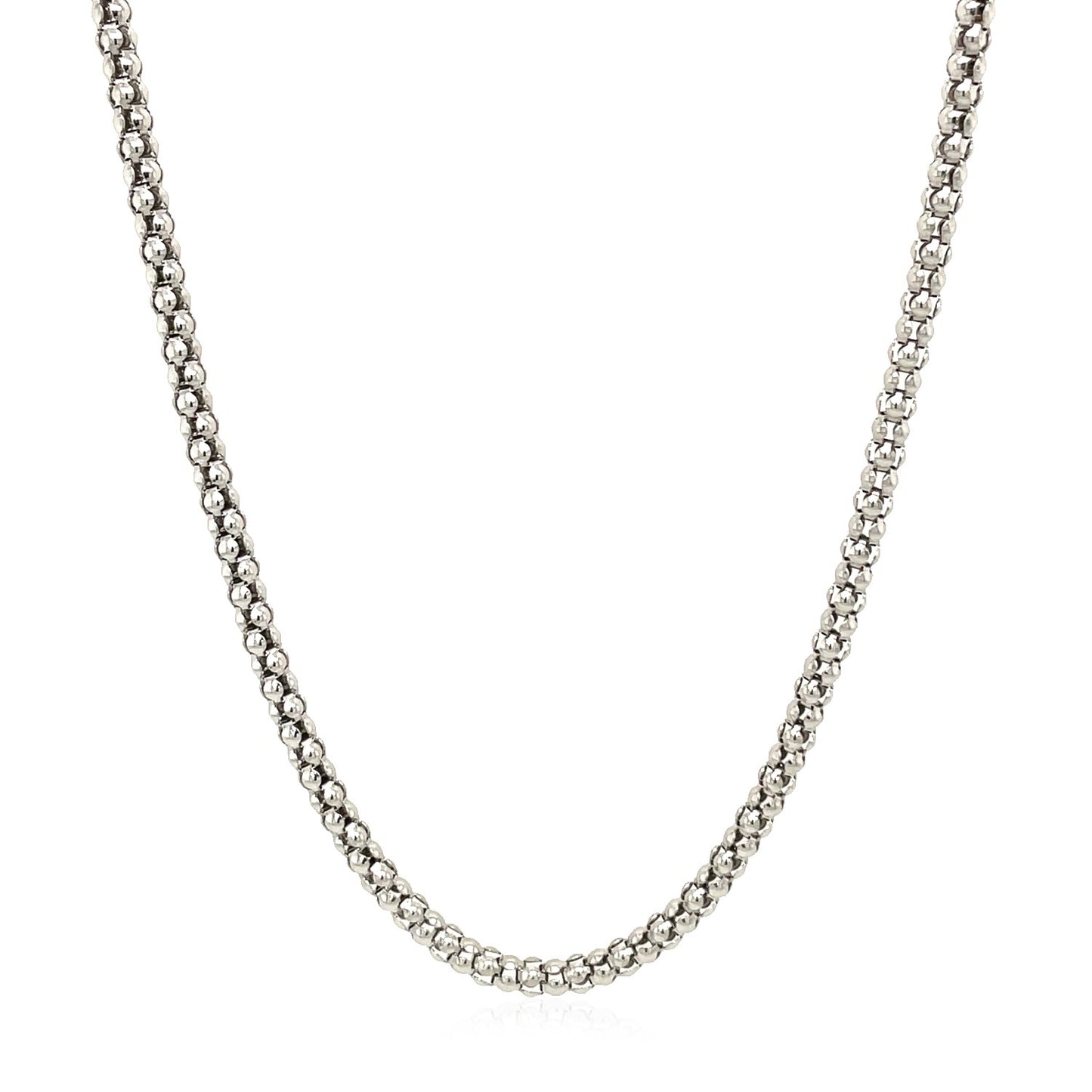 Rhodium Plated 2.5mm Sterling Silver Popcorn Style Chain (2.50 mm)