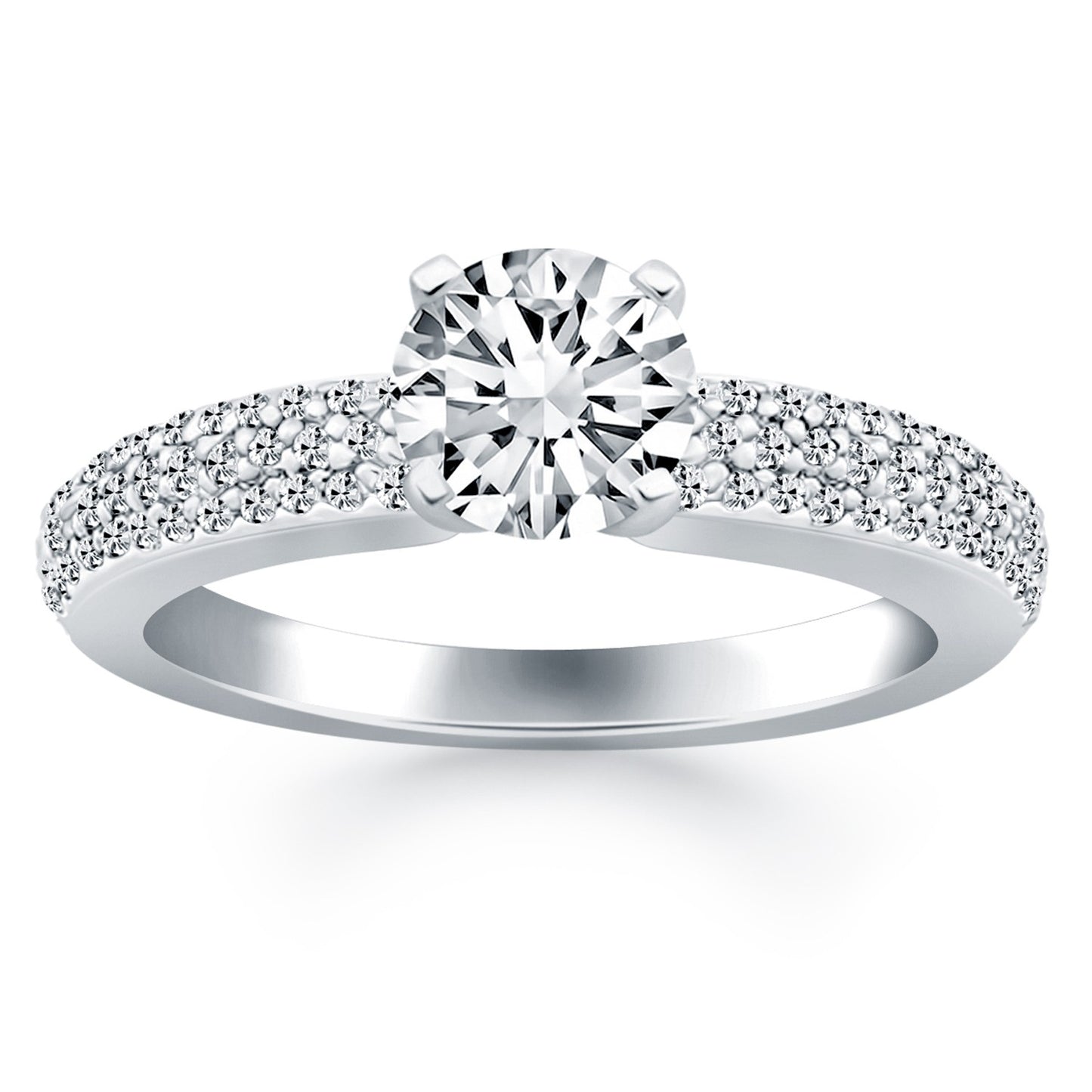 14k White Gold Triple Row Pave Diamond Engagement Ring