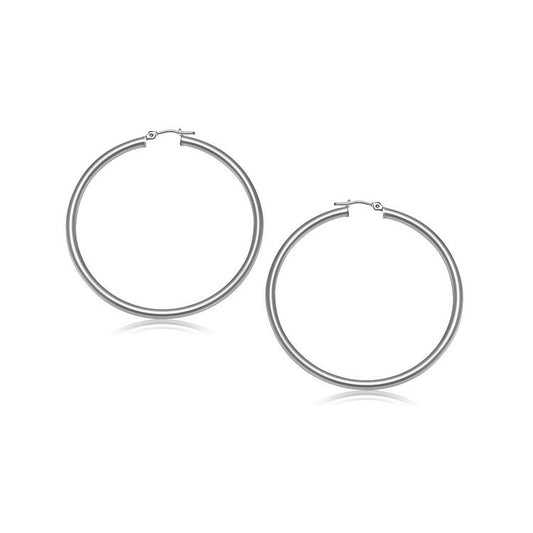 10k White Gold Polished Hoop Earrings (3x25mm)