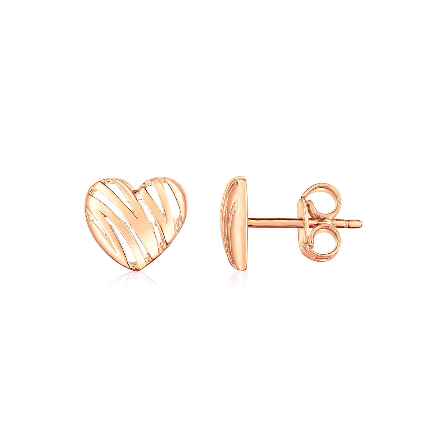 14K Rose Gold High Polish Scribble Heart Stud Earrings