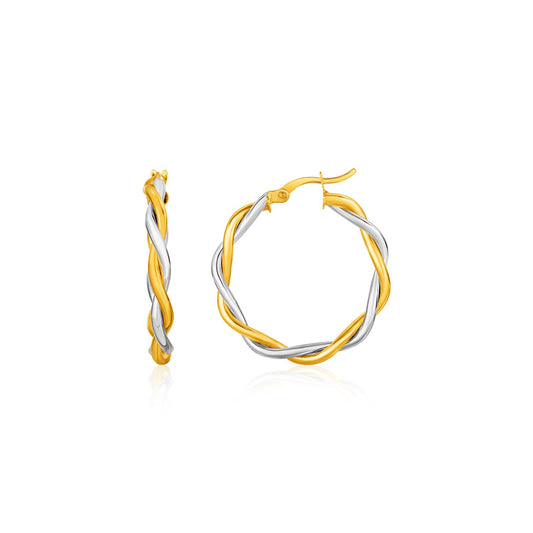 Two-Tone Twisted Wire Round Hoop Earrings in 10k Yellow and White Gold(3x15mm)