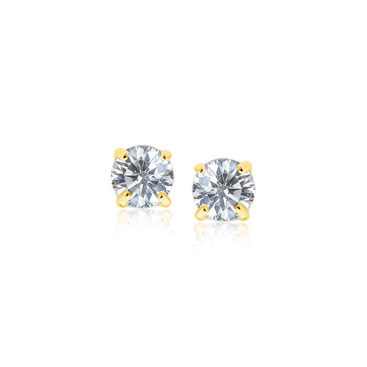 14k Yellow Gold Stud Earrings with White Hue Faceted Cubic Zirconia(4mm)