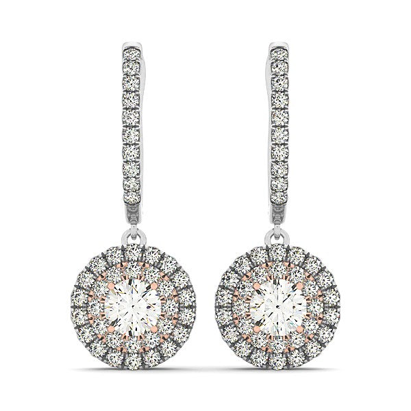 14k White And Rose Gold Drop Diamond Earrings with a Halo Design (3/4 cttw)