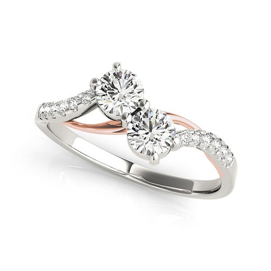 Two Stone Diamond Ring with Curved Band in 14k White And Rose Gold (5/8 cttw)