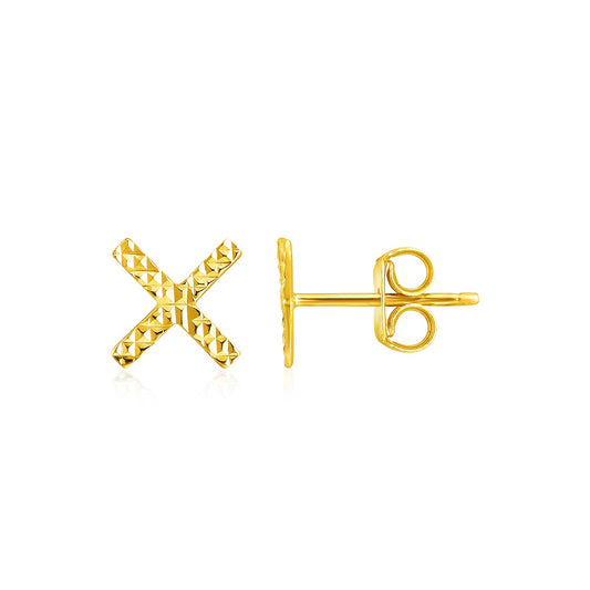 14k Yellow Gold Textured X Post Earrings