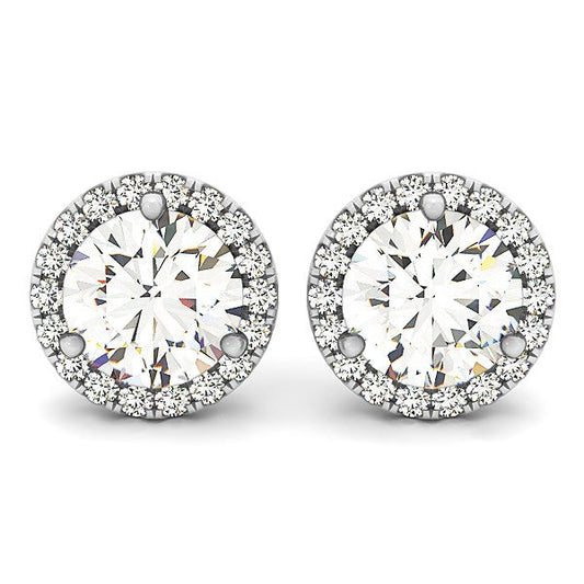 Triple Prong Round Halo Earrings in 14k White Gold (1 cttw)