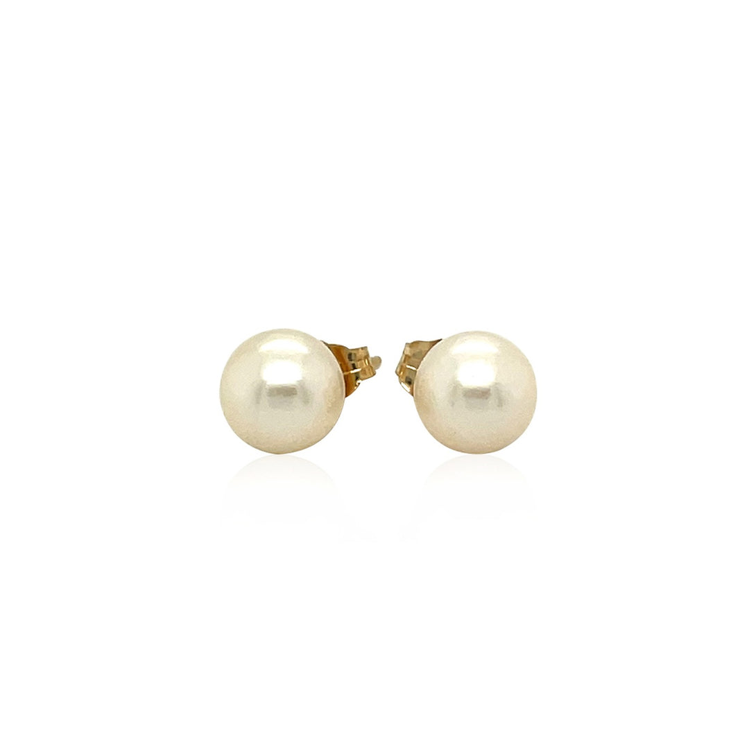 White Freshwater Cultured Pearl Stud Earrings in 14k Yellow Gold