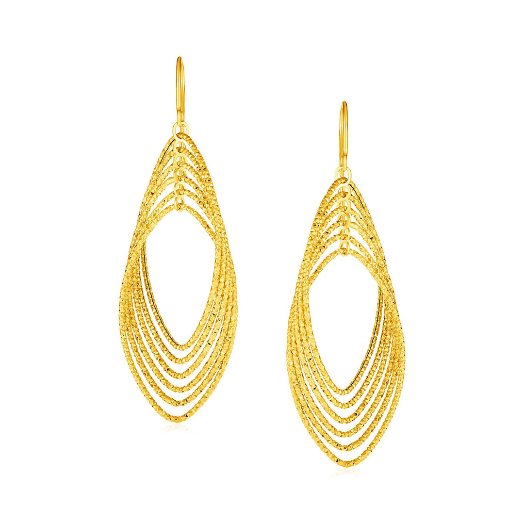 14k Yellow Gold Post Earrings with Textured Marquise Shapes
