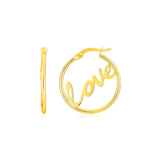 14K Yellow Gold Love Hoop Earrings