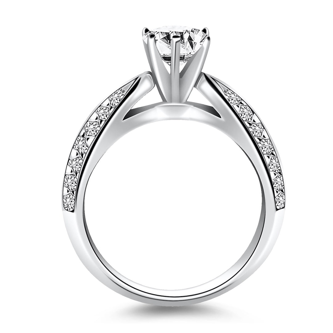 Cathedral Double Row Pave Diamond Engagement Ring in 14k White Gold