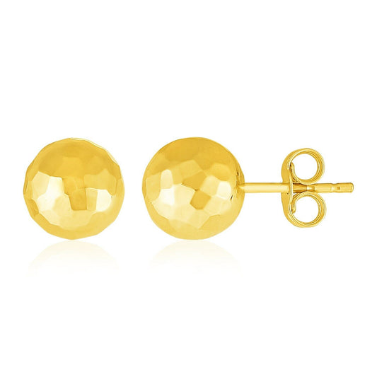 14k Yellow Gold Ball Earrings with Faceted Texture